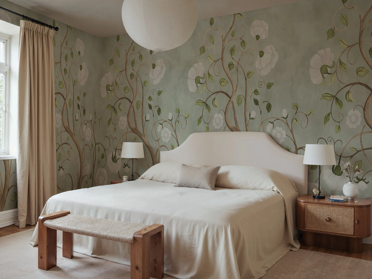 Big Poem, Green Mural Wallpaper - room preview 02