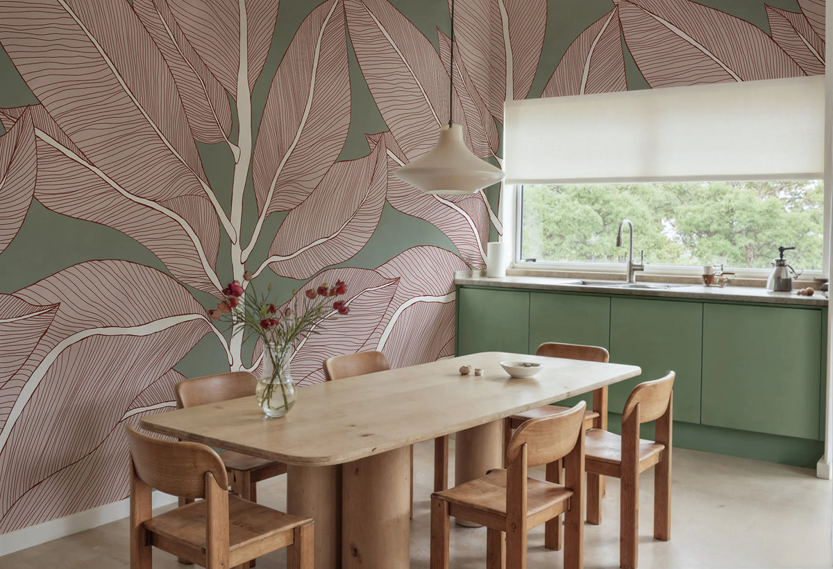 Ruby Lines, Green Mural Wallpaper - room preview 02