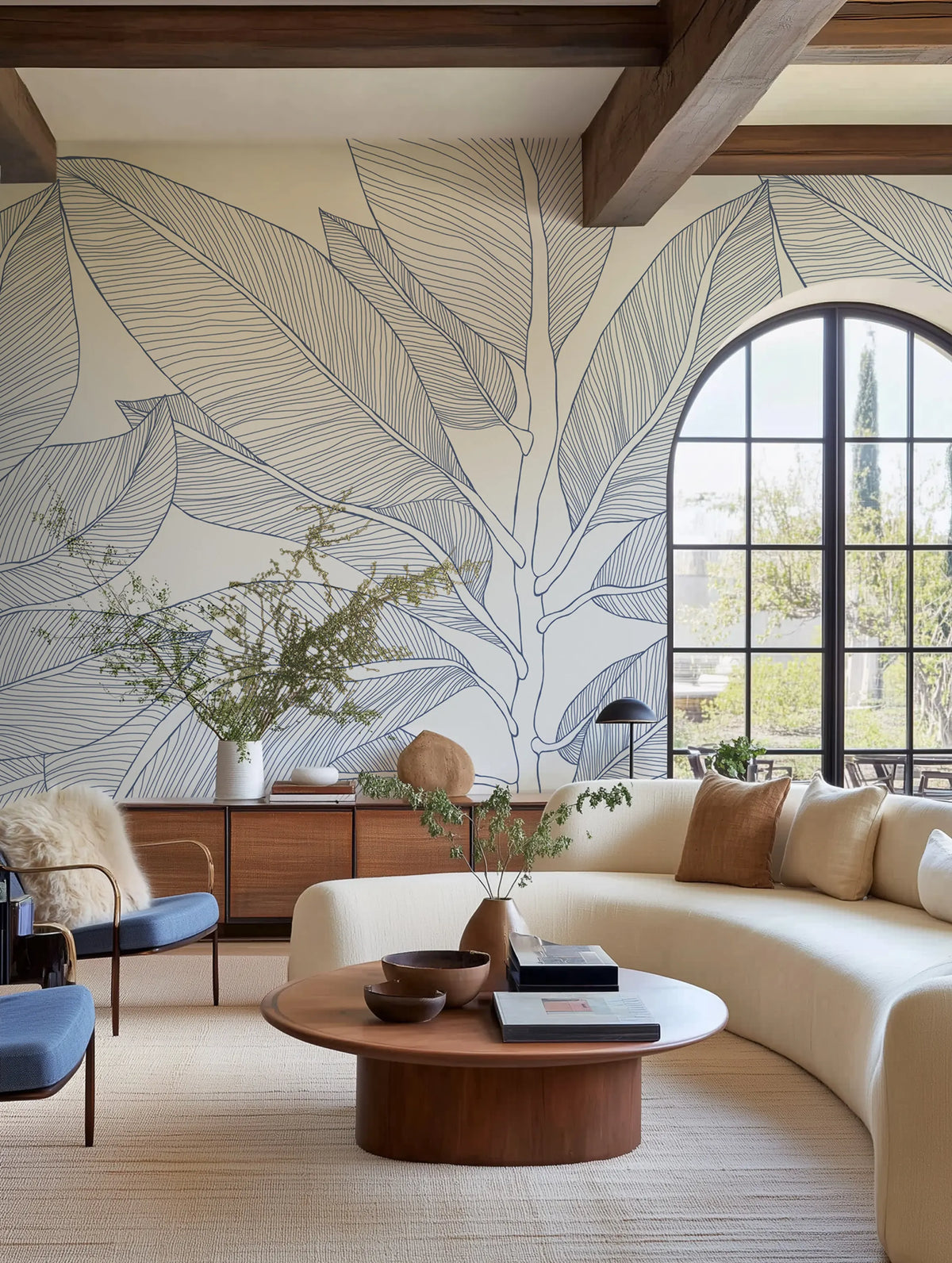Ruby Lines, Blue Mural Wallpaper - room preview 02