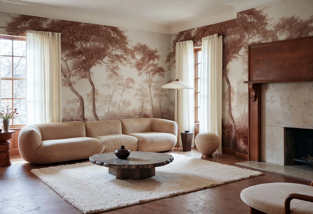 The Green Forest, Burgundy Mural Wallpaper - room preview 02