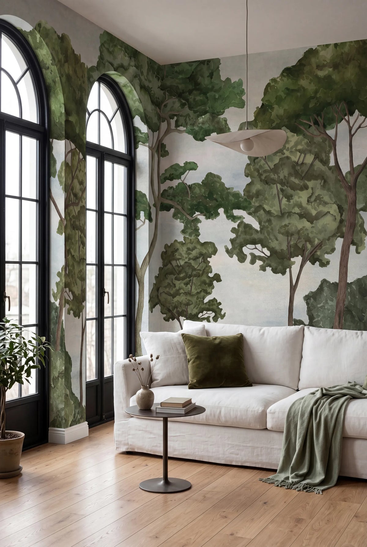 Tree Parade, Green Mural Wallpaper - room preview 02