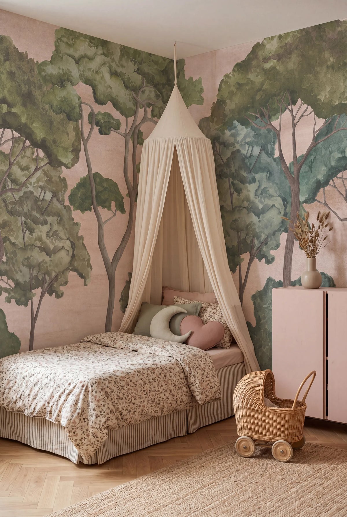 Tree Parade, Pink Mural Wallpaper - room preview 02