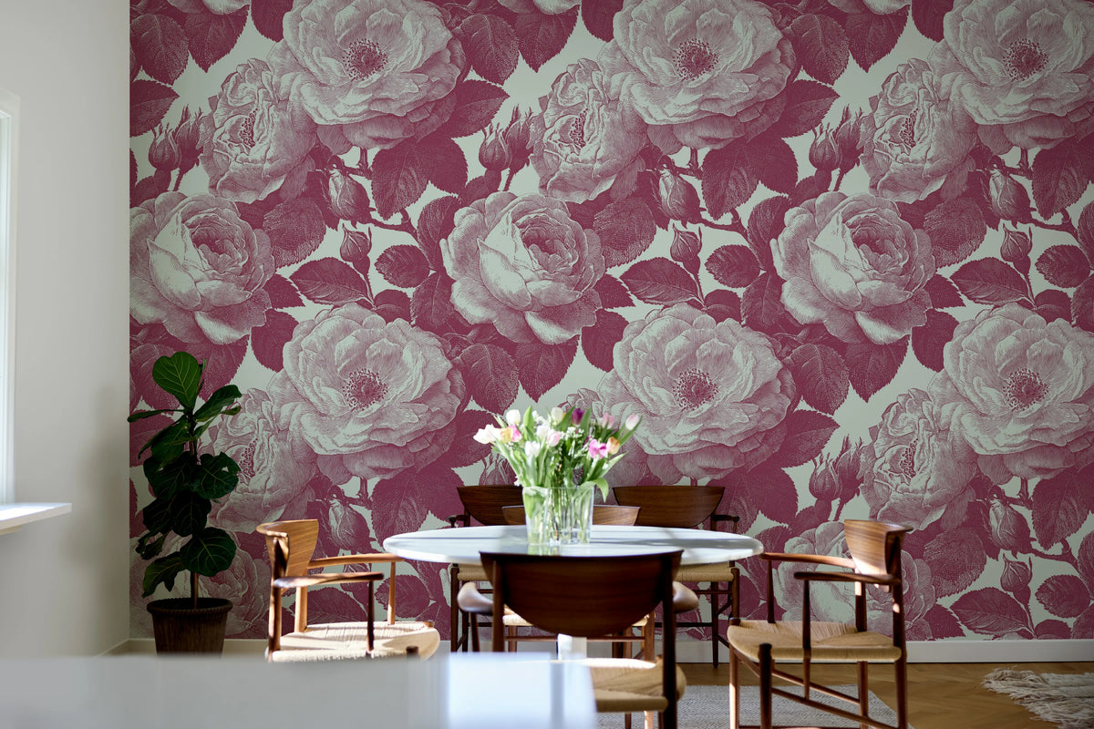 Bold Roses, Pink Mural Wallpaper - room preview 02