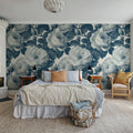 Bold Roses, Blue Mural Wallpaper - room preview 02