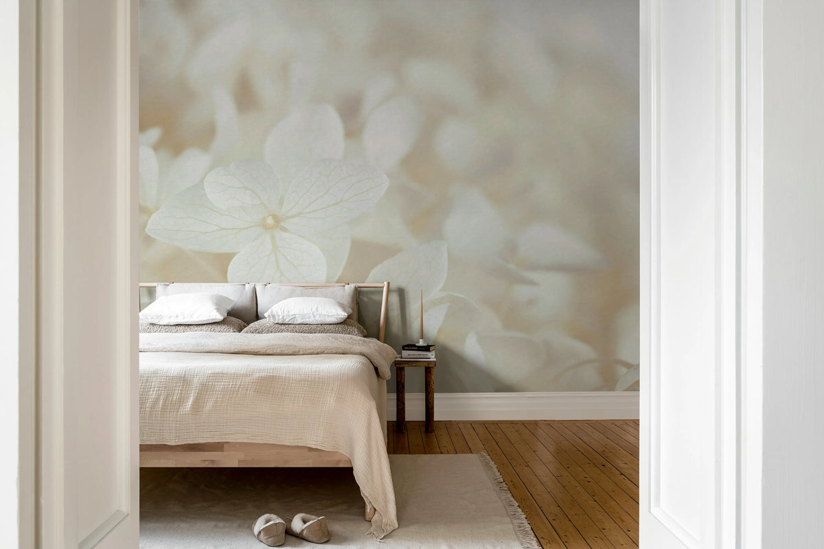 Grand Hydrangea, Soft Beige Mural Wallpaper - room preview 02