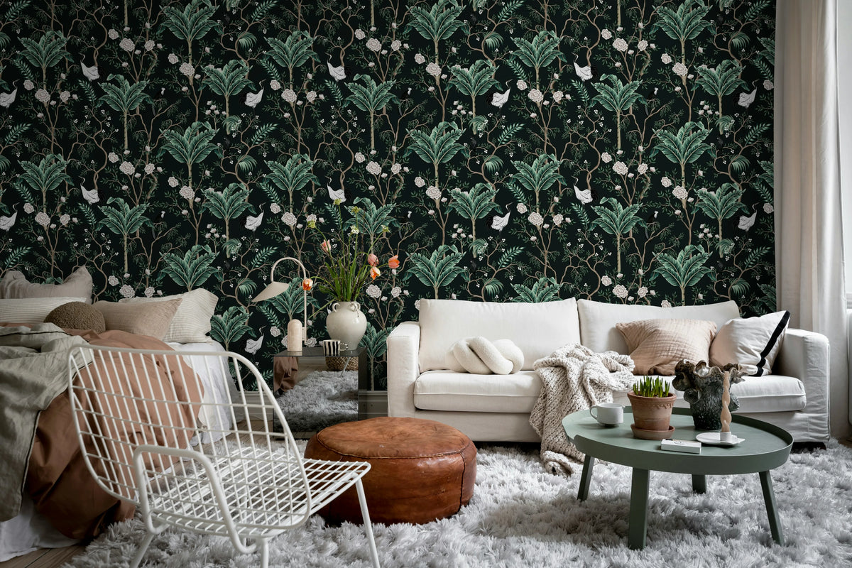 Exotic Garden, Dark Mural Wallpaper - room preview 02