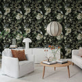 Graceful Cranes, Dark Mural Wallpaper - room preview 02