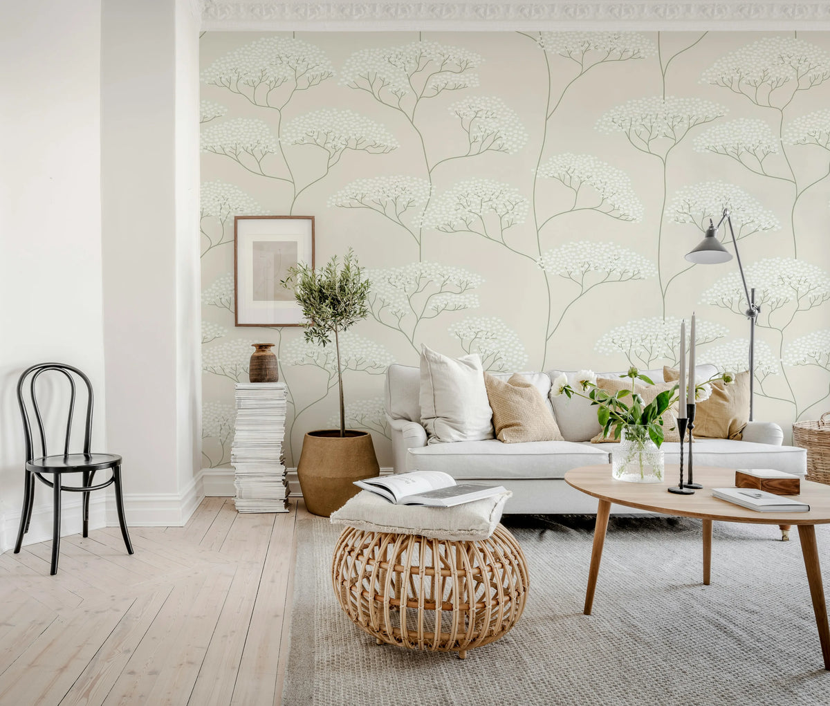 Cow Parsley, Gray Mural Wallpaper - room preview 02