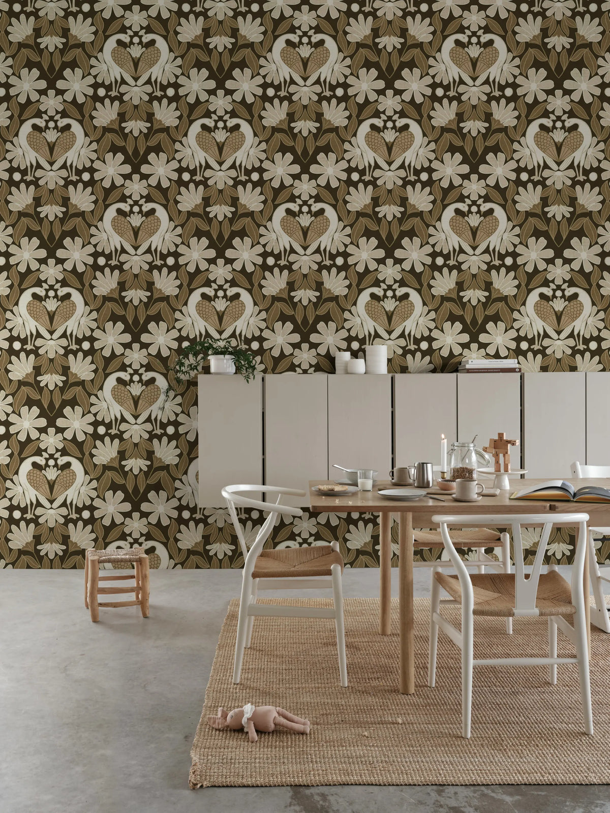 Dreamy Birds, Beige Mural Wallpaper - room preview 02