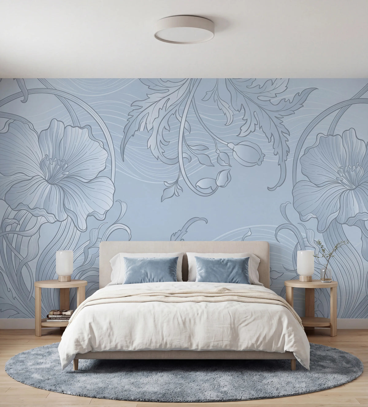 Grand Flora, Blue Mural Wallpaper - room preview 02