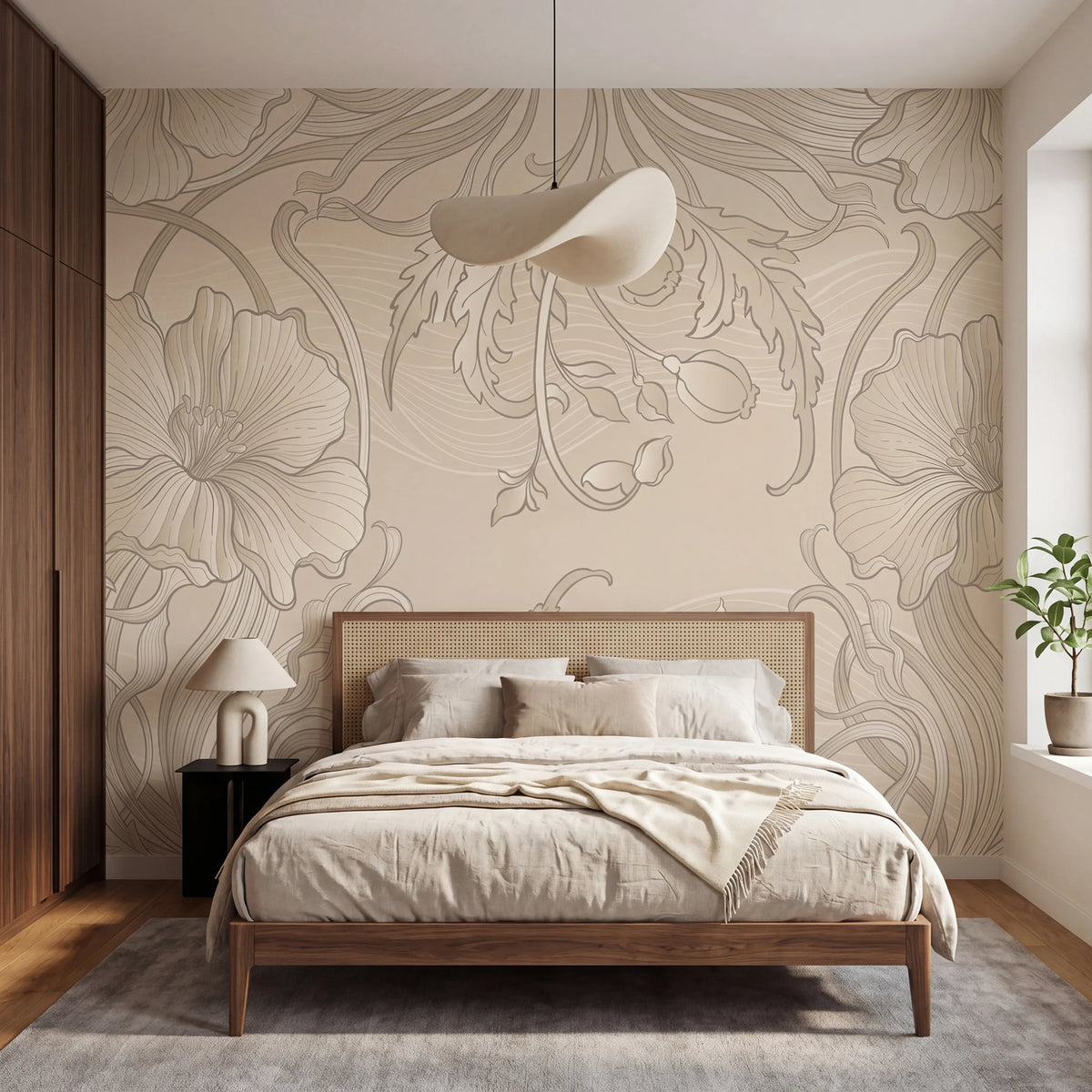 Grand Flora, Beige Mural Wallpaper - room preview 02