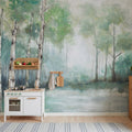 Birch View, Light Green Mural Wallpaper - room preview 02