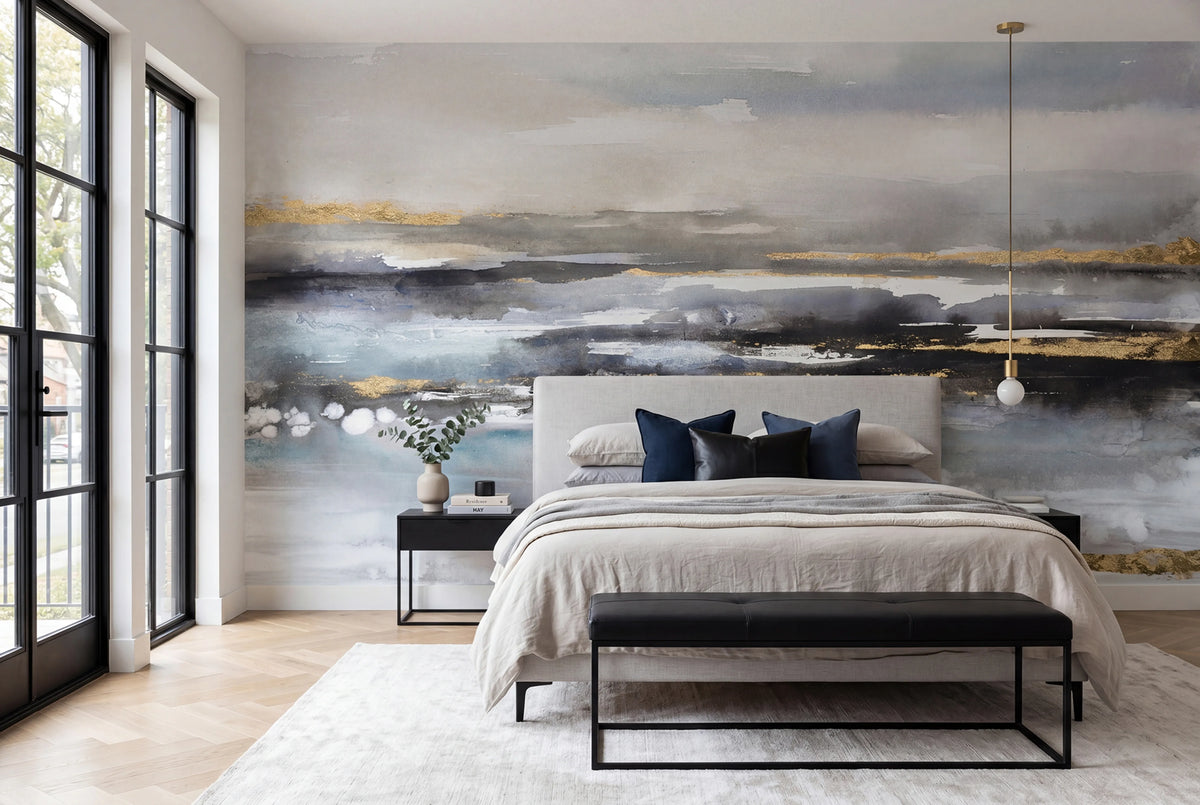 Abstract Ocean, Gray Mural Wallpaper - room preview 02
