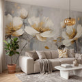 Floral Elegance, Gray Mural Wallpaper - room preview 02