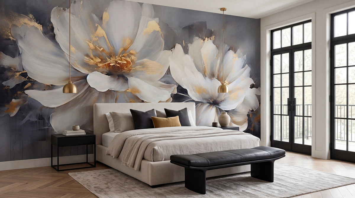 Floral Beauty, Gray Mural Wallpaper - room preview 02