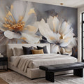 Floral Beauty, Gray Mural Wallpaper - room preview 02
