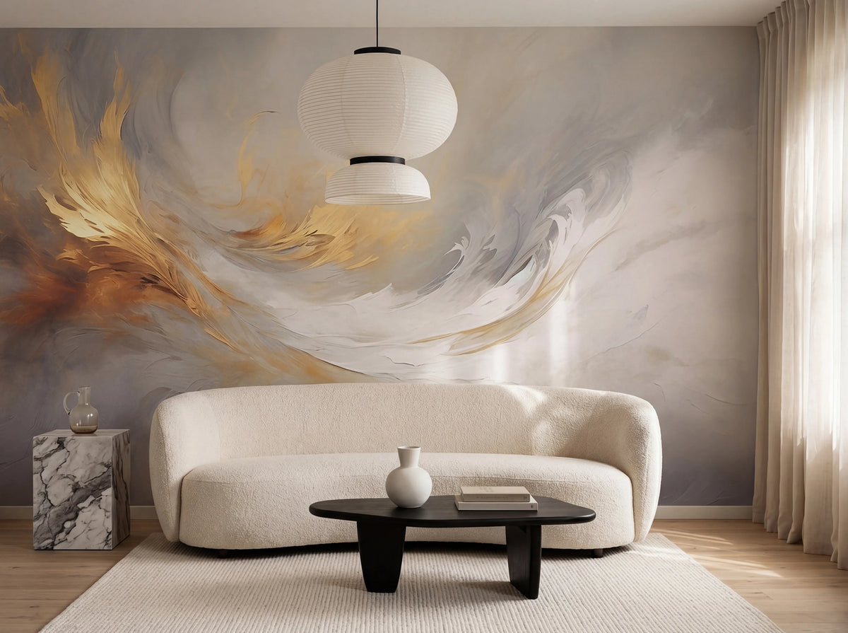 Aqua Flow, Gold Mural Wallpaper - room preview 02