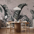 Tropical Leaves, Dusty Pink Mural Wallpaper - room preview 02