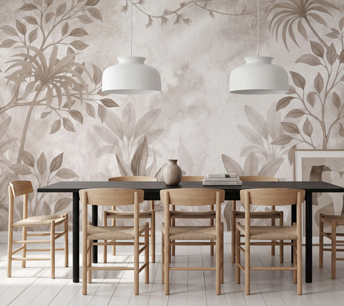Leafy Greenery, Beige Mural Wallpaper - room preview 02