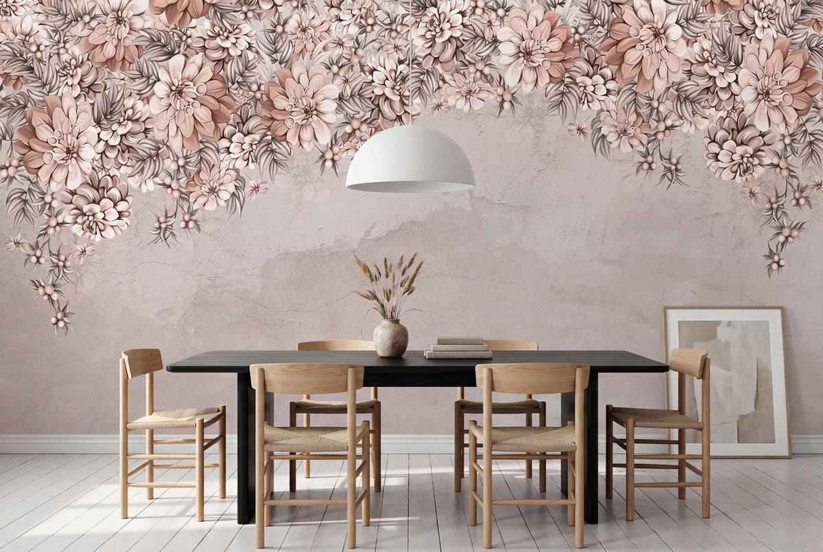 Serene Blossoms, Soft Pink Mural Wallpaper - room preview 02