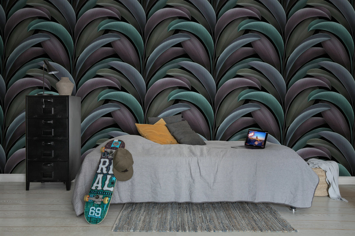 Grand Leaves, Purple Mural Wallpaper - room preview 02
