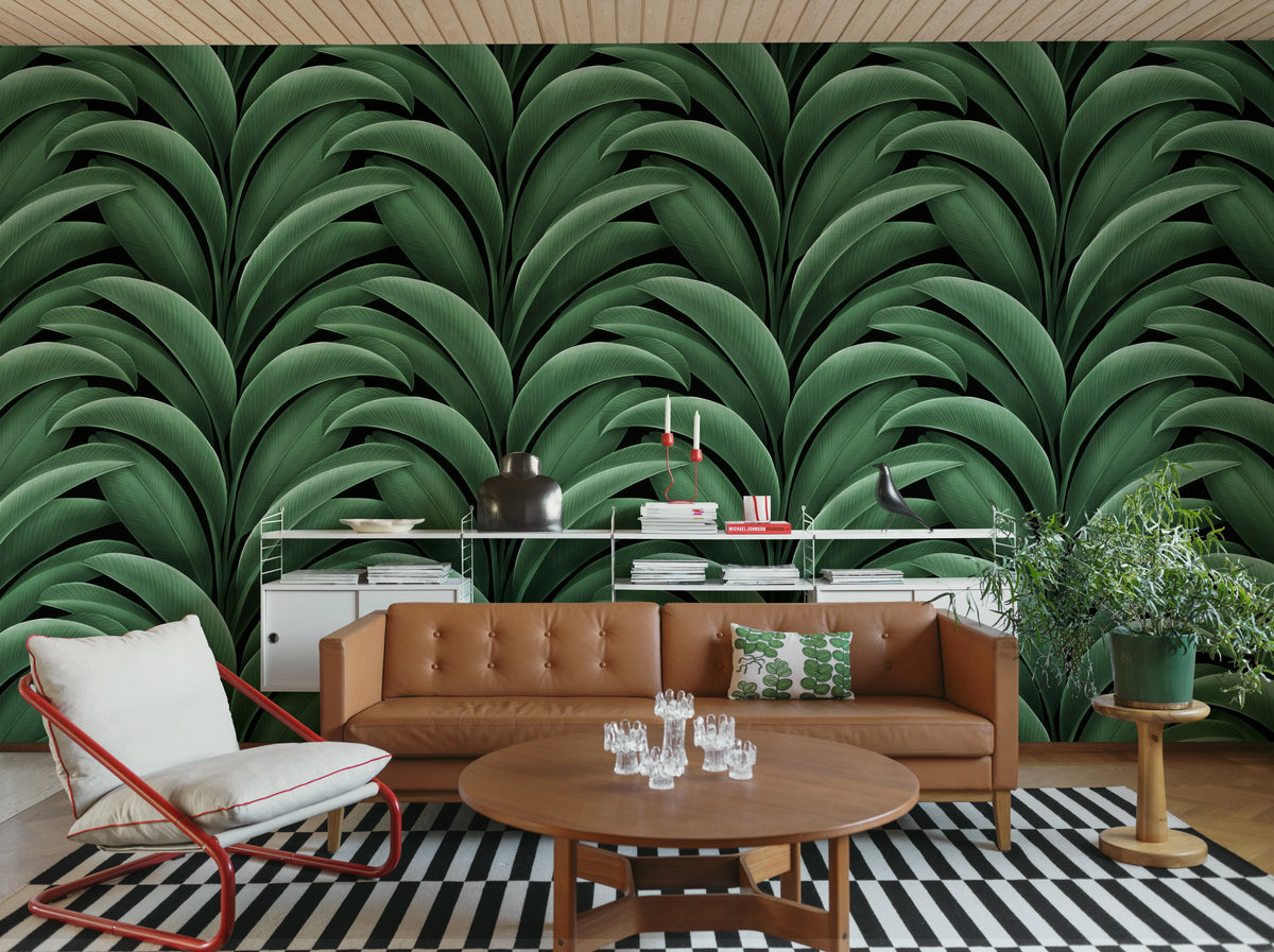 Grand Leaves, Green Mural Wallpaper - room preview 02