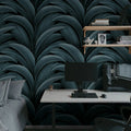 Grand Leaves, Blue Mural Wallpaper - room preview 02