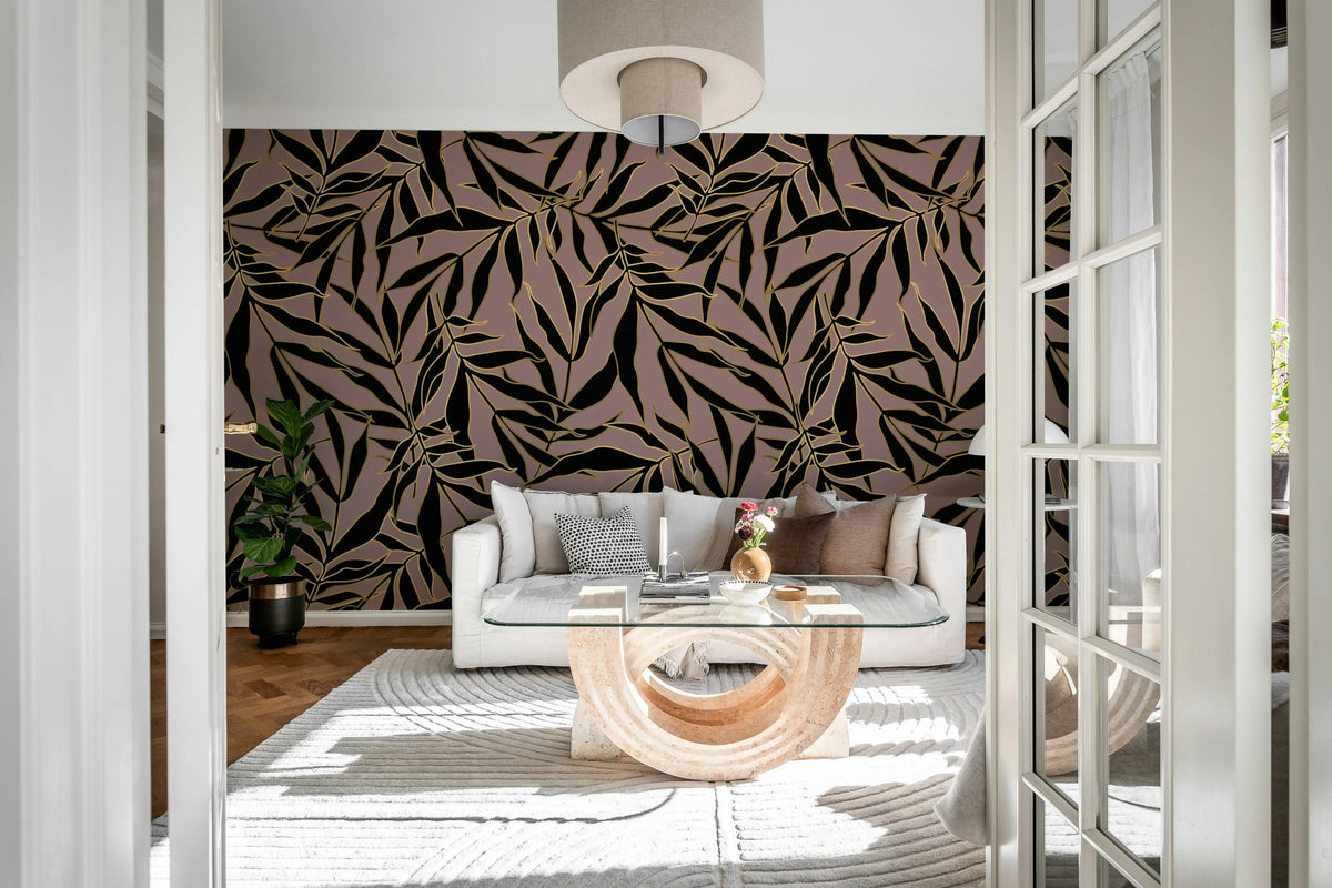 Bold Leaves, Pink Mural Wallpaper - room preview 02