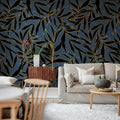 Bold Leaves, Blue Mural Wallpaper - room preview 02