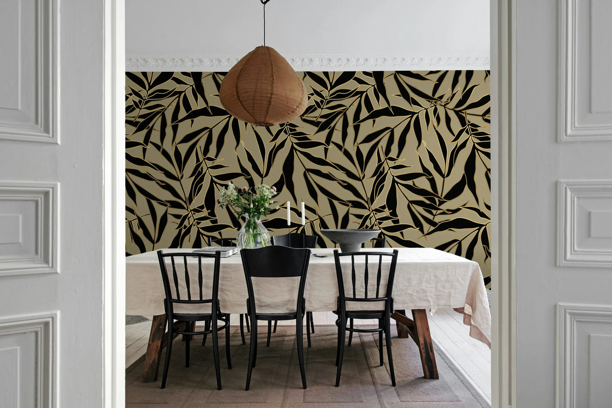 Bold Leaves, Beige Mural Wallpaper - room preview 02