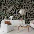 Bold Leaves, Gray Mural Wallpaper - room preview 02