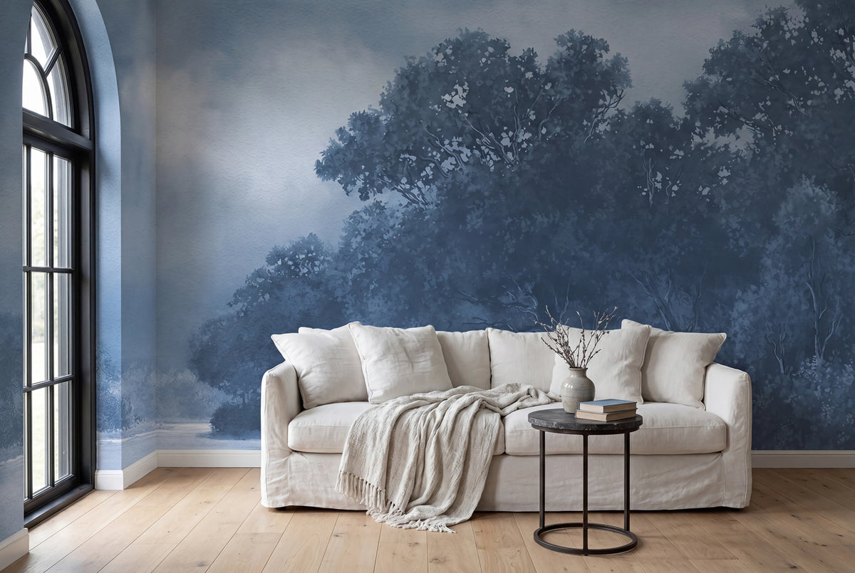 Tranquil Forest, Blue Mural Wallpaper - room preview 02