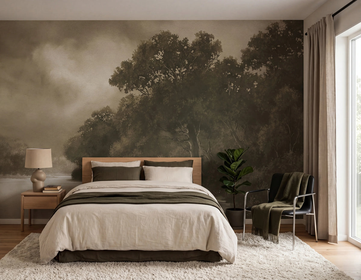 Tranquil Forest, Beige Mural Wallpaper - room preview 02