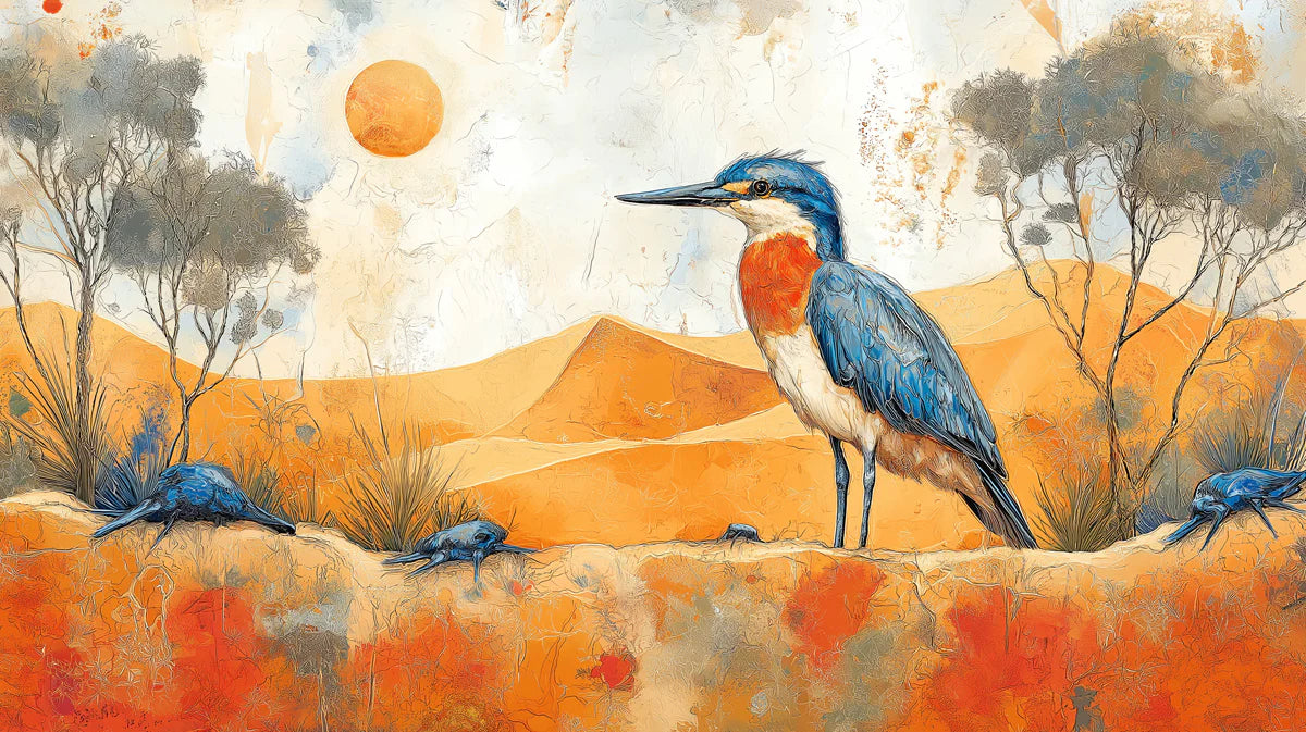 Kingfisher Desert Mural Wallpaper — Artistic Surrealist Landscape Mural Wallpaper - room preview 03