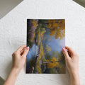 Autumn River Landscape Mural Wallpaper — Impressionistic Forest Scene Mural Wallpaper - room preview 03