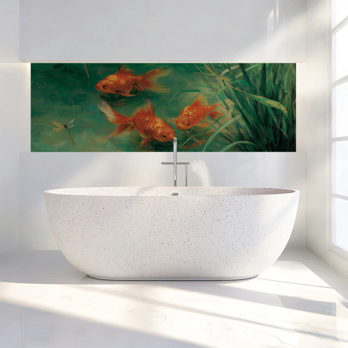 Golden Koi Pond Mural Wallpaper — Oil Painting Style Art Mural Wallpaper - room preview 03