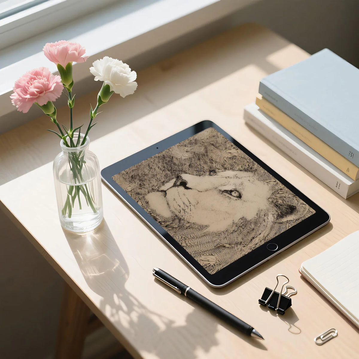 Lion Portrait Line Art Mural Wallpaper — Artistic Sketch Pattern Mural Wallpaper - room preview 03