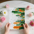 Eco-Cityscape Mural Wallpaper — Abstract Green and Orange Urban Art Mural Wallpaper - room preview 03