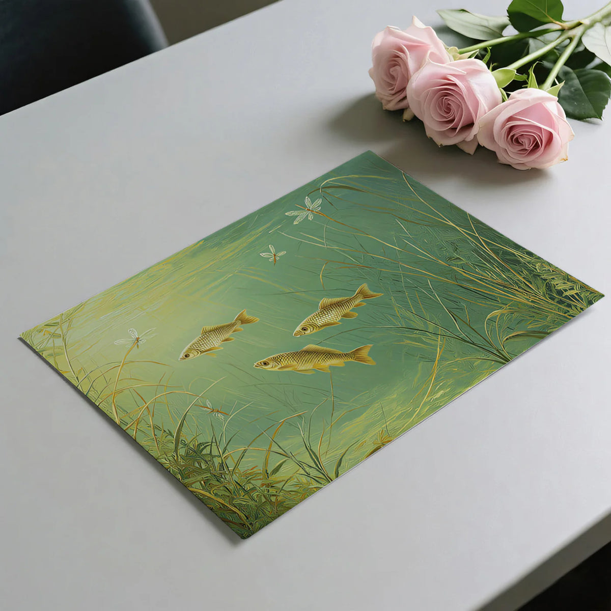 Sunlit Pond Fish Mural Wallpaper — Whimsical Aquatic Art Mural Wallpaper - room preview 03