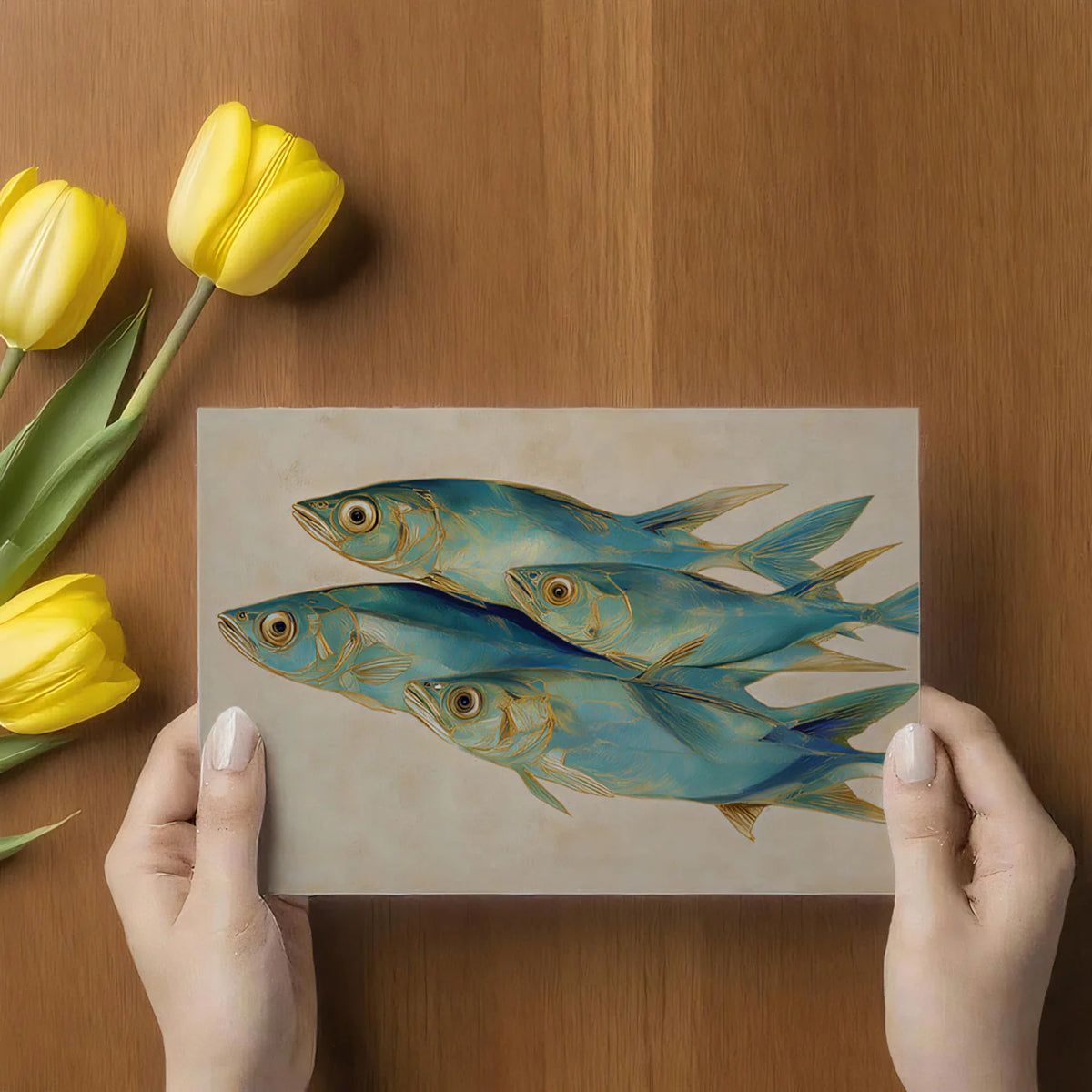 School of Blue Fish Mural Wallpaper — Coastal Artistic Painting Mural Wallpaper - room preview 03