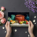 Still Life Fruit & Terracotta Vases Mural Wallpaper — Artistic Oil Mural Wallpaper - room preview 03