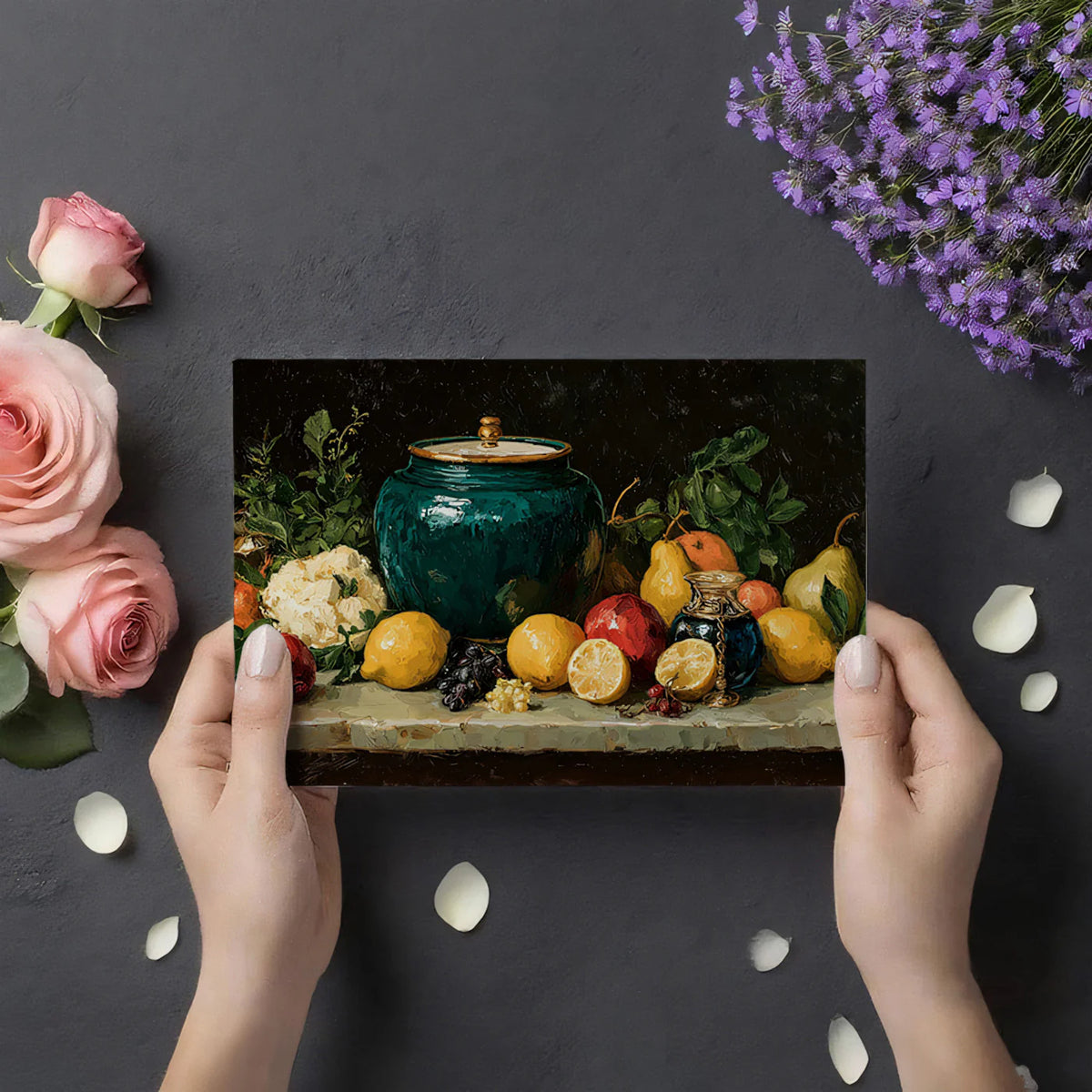 Still Life Oil Painting Mural Wallpaper — Classic Art Motif Mural Wallpaper - room preview 03