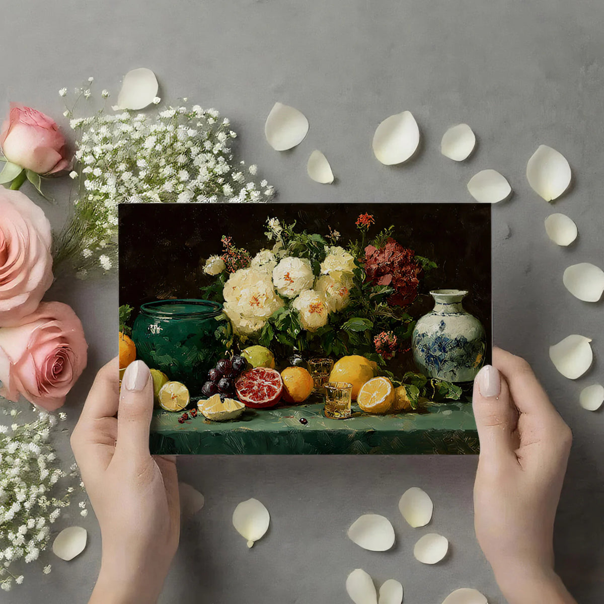 Still Life Oil Painting Mural Wallpaper — Classic Floral Art Mural Wallpaper - room preview 03