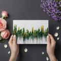 Abstract Urban Cityscape Mural Wallpaper — Artistic Green and Ochre Mural Wallpaper - room preview 03