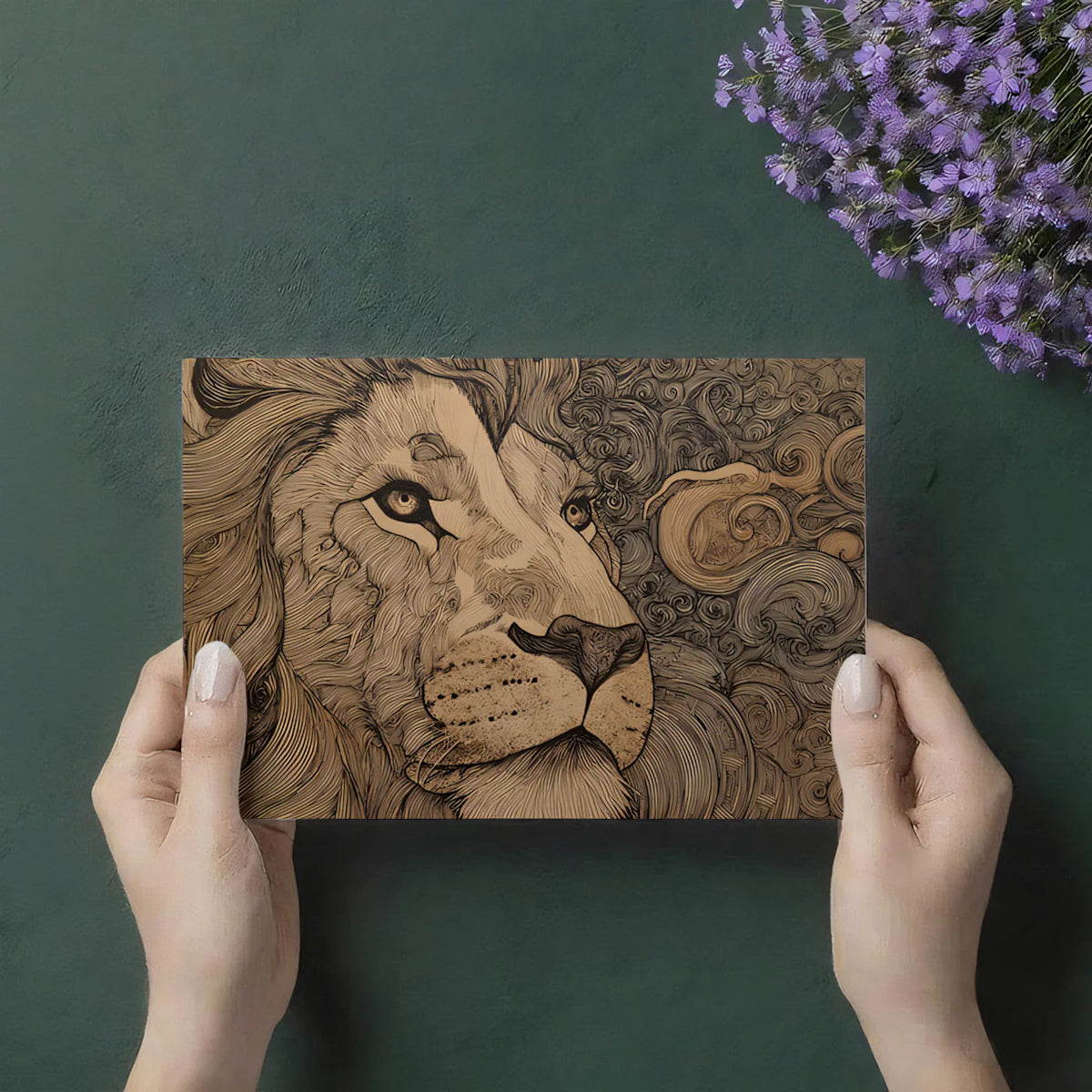 Lion King Line Art Mural Wallpaper — Sophisticated Sketch Design Mural Wallpaper - room preview 03