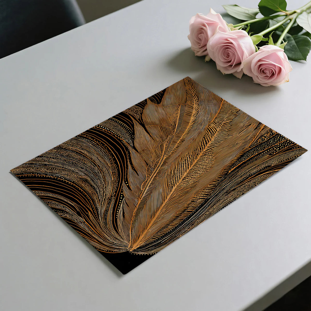 Golden Feather Line Art Mural Wallpaper — Sophisticated Black Design Mural Wallpaper - room preview 03