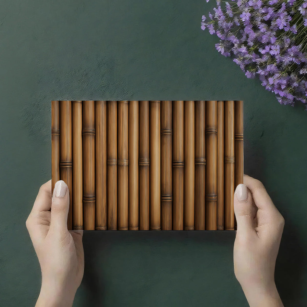 Natural Vertical Bamboo Mural Wallpaper — Rustic Wood Texture Mural Wallpaper - room preview 03