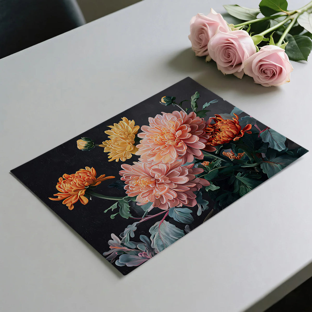 Chrysanthemum Still Life Mural Wallpaper — Painterly Floral Art Mural Wallpaper - room preview 03