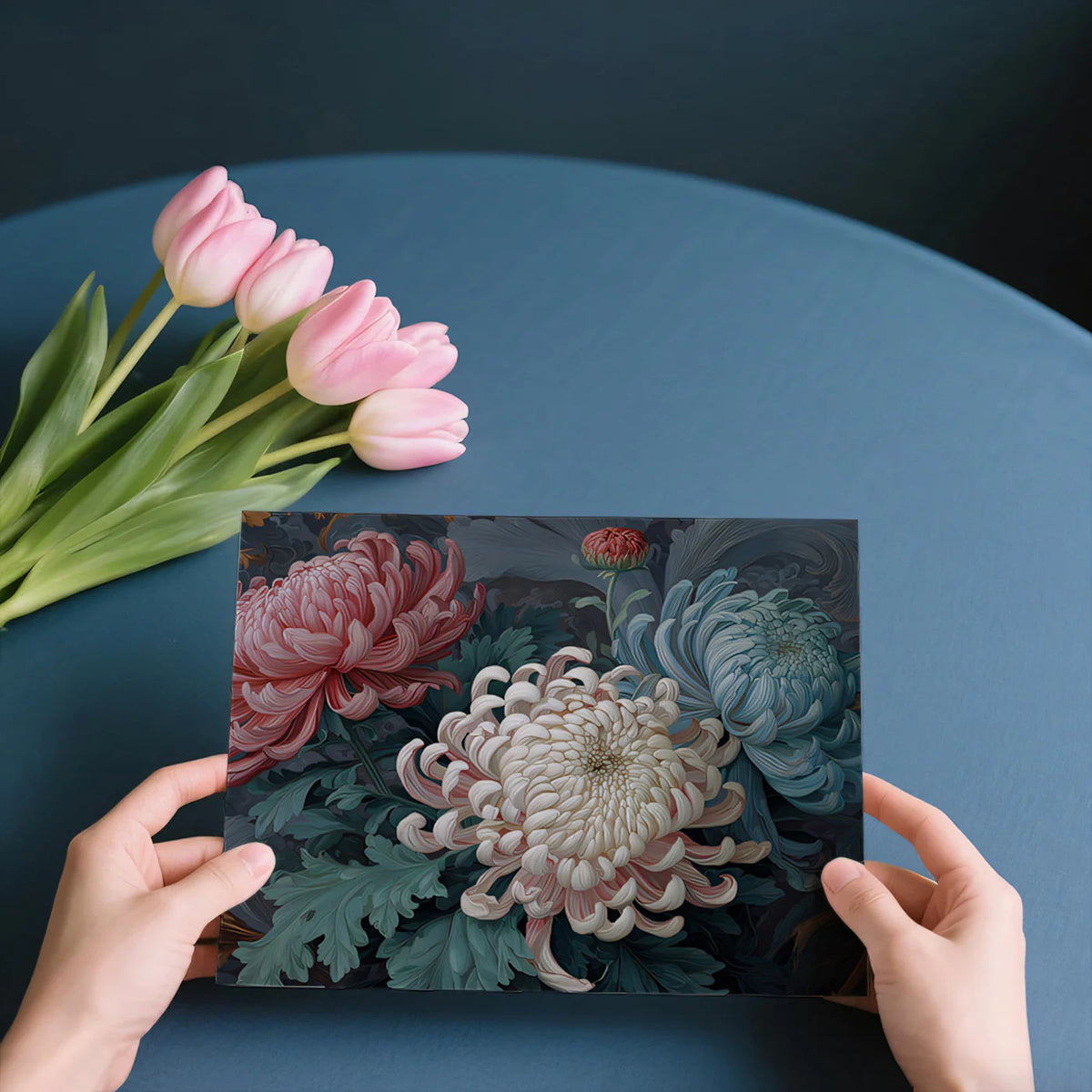 Ornate Chrysanthemum Mural Wallpaper — Moody Floral Art Mural Wallpaper - room preview 03