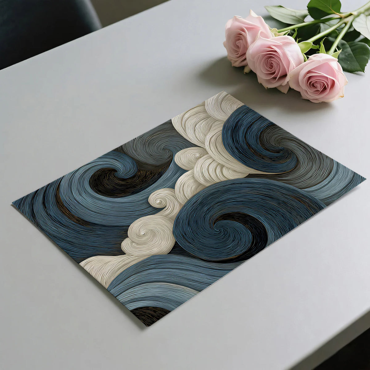 Abstract Swirling Waves Mural Wallpaper — Fluid Monochromatic Art Mural Wallpaper - room preview 03